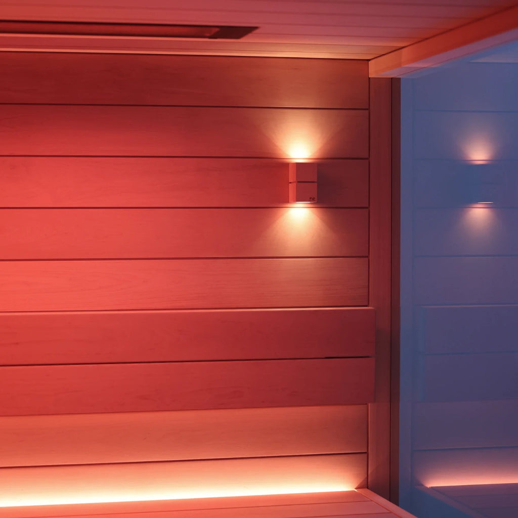 inup Sauna LED Leuchte Holz-Design Erle, Set Duett +125°C - inup Sauna Atelier