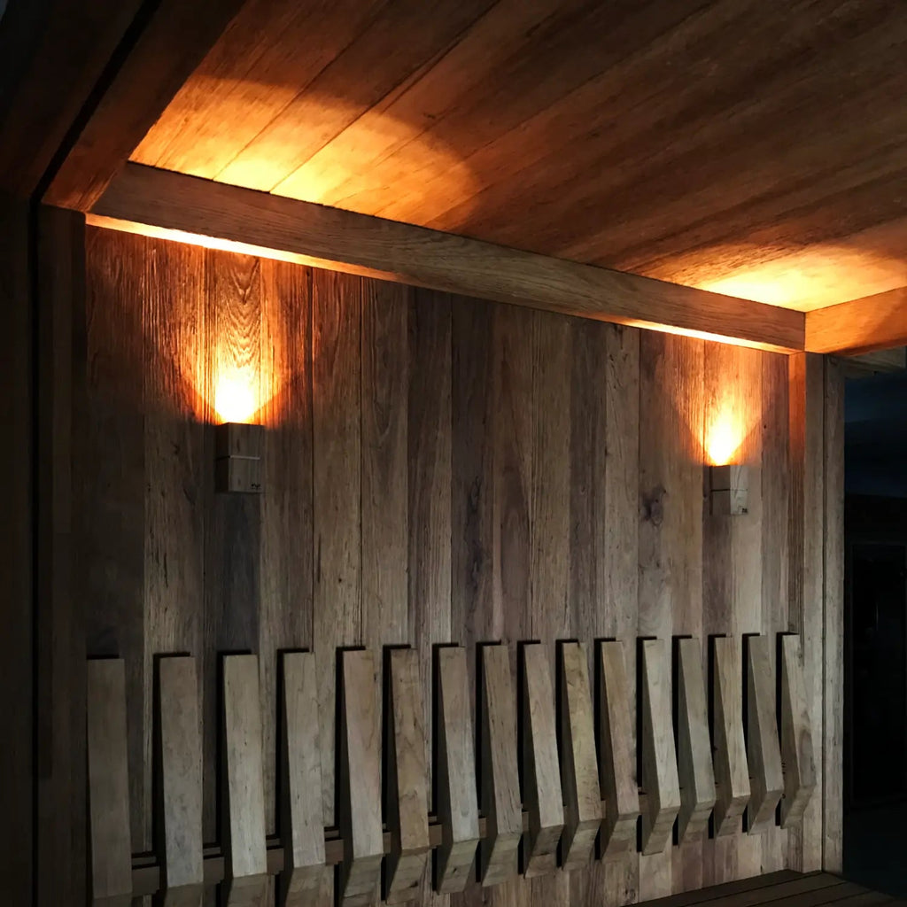 inup Sauna LED Leuchte Holz-Design Thermo Esche, Set Duett +125°C - inup Sauna Atelier